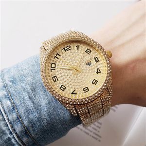 Good quality Fashion Brand Watches Men's Full crystal Style Stainless steel band Calendar Date Quartz wrist Watch X87298S