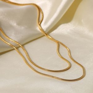 Schlangenkette Damen Halskette Halsband Edelstahl Doppelschicht 1,5 mm Fischgrätenmuster Goldfarben Kette Halskette für Damen Schmuck