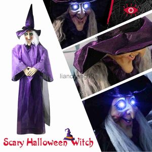 Party Decoration Halloween Decor Animated Purple Witch Hanging House Prop Decorations Led Eyes Home Decoration DecoraciN L23111