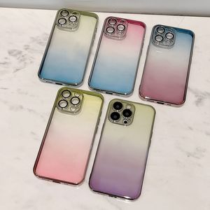 BLING -gradient TPU -fodral för iPhone 15 Plus 14 13 12 Pro Max 11 Luxury Lens Protector CHROMED Soft Camera Fine Hole Metallic Plating Clear Transparent Phone Back Cover Cover