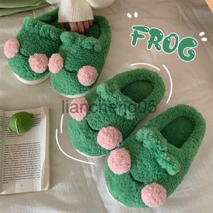 Slippers Women Funny Couple Lovely Frog Cotton Slippers Winter Anti Slip Warm Plush Home Slipper Couples House Slippers Chaussure Femme X0905