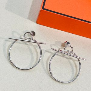 Luxury T Lock Hoop Earrings Brand Designer Pig Nose S925 Sterling Silver Big Round Loop Cross Stick Charm Earrings for Women Jewelry Party Gift