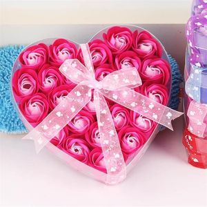 24pcs box heart shaped soap rose flower gift boxrose flower head display reative Mother's day valentine's gift soap12490