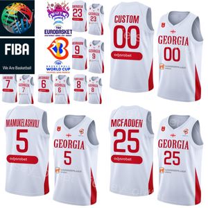 Copa do Mundo de Impressão 2023 Jerseys de Basquete Georgia Nacional 25 Thaddus McFadden 23 Shengelia 5 Mamukelashvili 4 rati andronikashvili 35 Goga Bitadze 10 Duda Sanadze