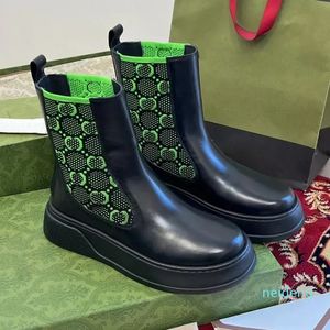 Kvinnor stickade stövlar svart läderplattform ankelstövlar platt komfort man riddare stövlar tå slip-on brooties lägenheter stövel lyxdesigner skor