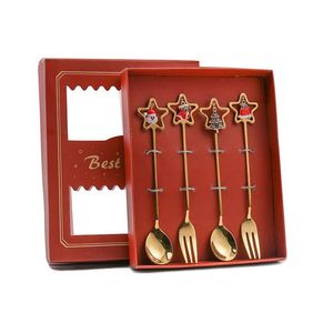 4Pcs Set Luxury Stainless Steel Spoon Fork Utensils Christmas Gift Flatware Silverware Cutlery Set