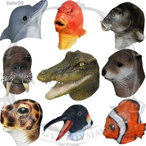 Maski imprezowe Lateks Realistyczne zwierzę zwierząt delfin pieczęć Wydry Alligator Beaver Fish Fancy Dress Mask T230905