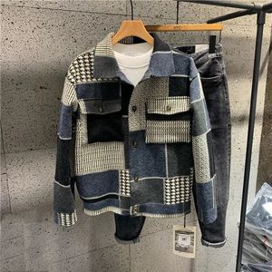 Jaquetas masculinas roupas outono inverno moda coreana casual lapela sem capuz para homens fino xadrez masculino casaco streetwear 230904