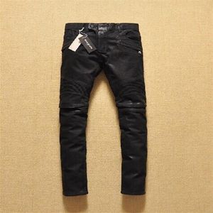 Nuovi uomini Pieghe al ginocchio Cerato Locomotiva ad acqua pantaloni skinny neri jeans Pantaloni dritti di alta qualità 299n