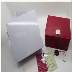 Luxury New Square Red för Omega Box Watch Booklet Card Taggar och papper på engelska Watches Box Original Inner Outter Men armbandsur 256o