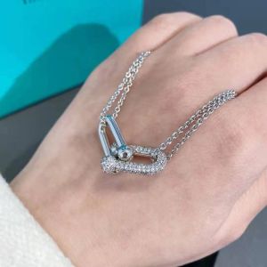 T Home Letter 2 Section Double Ring U-byte Necklace Double Horseshoe Buckle Design Women's Fashion Collarbone Chain Anniversary Preferred Holiday Gift