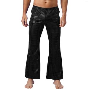 Pantaloni da uomo 2023 Mens Shiny Paillettes Lungo elastico in vita Pantaloni svasati Disco Bell Bottom Dance Stage Performance Costumes