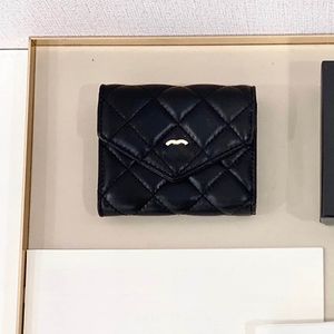 V-SYCK FLAP Women Mini Wallet Multi Pocket Lambskin Diamond Lattice Leather Quilted Coin Purse Golden Letter Classic Card Holder Luxury Handbag Sacoche 12cm