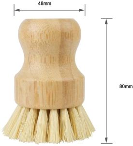 Escova de bambu redonda para pote de palma, mini escova natural para limpeza úmida, para lavar pratos, panelas e legumes zz