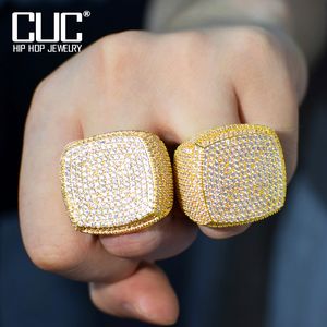 Anéis de casamento CUC Cincin HipHop Pria Besar Hiasan Tembaga Zirkon Es Batu Perhiasan Batu Mode Warna Perak Emas untuk Hadiah 230904