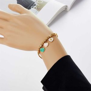 Charm Bracelets Stainless Steel New Fashion Fine Jewelry Carved Beads Spray Paint Color Heart Charm Thick Chain Bracelets For Women R230905