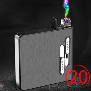 Ny USB -laddning Double Electric Arc Lighter One Cigarette Case kan ha 20 praktiska röktillbehör gåvor MCJX