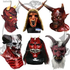 Party Masks Evil Demon Red Devil Mask Halloween Horror Party Fancy Dress Costume Short Horn T230905