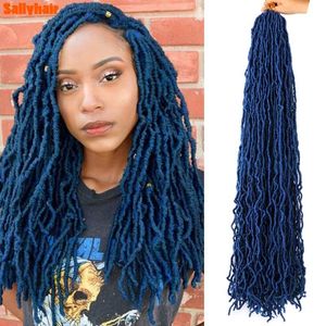 Human Hair Bulks Synthetic Soft Faux Locs Braids Mix Blue Long Curly Dreadlocks 18Inch Hair Extensions Pre Looped Locks Hair Crochet Braids 230904