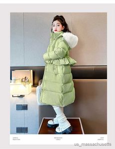 Пуховое пальто для девочек, новая длинная хлопковая куртка для подростков, зимняя одежда, модная пуховая верхняя одежда, детское теплое утепленное пальто, ветрозащитные тенденции, пальто R230905