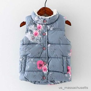 Para baixo casaco de inverno crianças colete para meninas flor ameixa sem mangas menina para baixo jaqueta algodão floral colete roupas do bebê grosso outerwear r230905