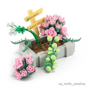 Blocs Ville créativité Simulation fleurs succulentes bonsaï bureau ornements blocs de construction jouets cadeaux de noël R230905