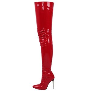 Damer Patent Leather Over the Knee Boots High Heel Sexig hög start Ny stor storlek Stiletto Women's Boots Botas Mujer för Girls Party Shoes