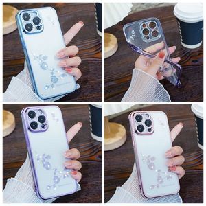 S23 FE Bling Diamond Flower Verchromte Hüllen für Samsung S22 Ultra M34 A04E A14 5G A34 A54 A73 A33 A24 A23 A13 A53 S21 Plus Note 20 Shinny Soft TPU Plating Cover Back Skin