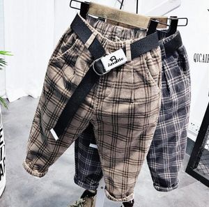 Jeans Kids Boys Thicken Corduroy pants Winter Clothing Children Baby Boy Plaid Long Trousers AS25 230904