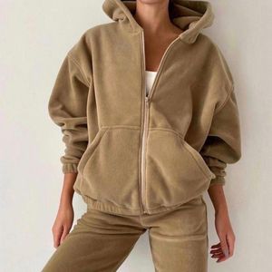 Women's Tracksuits Autumn Women Fleece Hooded Tracksuit Two Piece Set Female Oversized Hoodies Jogger Pants Sets Lady Sportswear Suit 230904