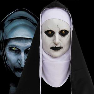 Masques de fête Horreur Nun Cosplay Masque Latex Doux Halloween Nun Maquillage Fantaisie Robe De Fête Grimace Costume Masques Accessoires Adulte Taille Unique T230905