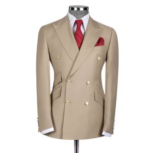 Mens Suits Blazers Khaki Men Slim Fit 2 Piece Classic Solid Color Double Breasted Blazer For Wedding Groom Groomsmen Clothes Custom Made Set 230904