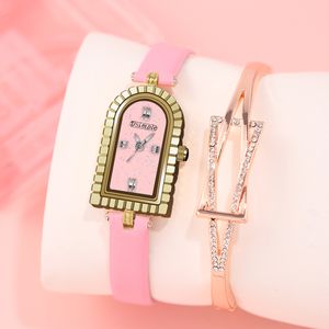 Wristwatches Fashion Casual Watch for Women Pink Leather Belt Clock Simple Style Ladies Small Dial Quartz Bracelet Set Reloj Mujer 230905