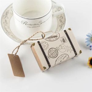 50pcs Unique Travel Trunk Candy Box With Kraft Paper suitcase Gift Tag Rustic Wedding Favors and Gifts Marriage Souvenirs Favour272G