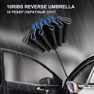 Umbrellas 16Ribs Men Women Umbrella Large Windproof Reflective Stripe Reverse Automatic Sun Rain Luxury Business Car Travel 230905