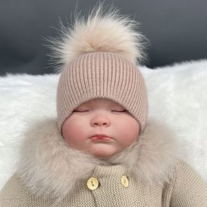 Beanie/Skull Caps MISSJANEFUR born Knitted Hats Soft Warm Angora Kids Boy Girl Fur Pom Hat Cute Baby Toddler Beanies Kid Bonnet Caps 230905