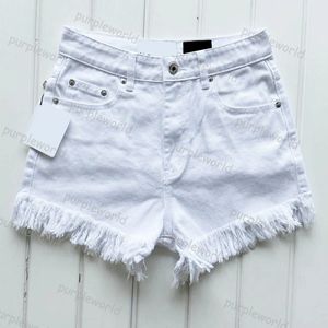 Calças de brim curtas femininas sexy casual cintura alta franja branco denim shorts moda verão calças quentes