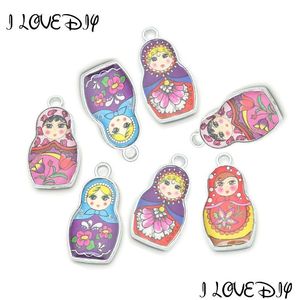 Charms Hela SaleWholesale 4 Mixed Color Båda 2 sidor Emalj MatryoShk Russian Doll Charm Hängen för smycken Making Drop Delivery Otmpk