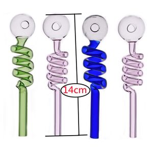 5,5 Zoll gebogene Pyrex-Glas-Ölbrenner-Handpfeife zum Rauchen mit Spiral-Twisty-Farbglas-Bong-Wasserpfeife 30 mm große Bubbler-Schüssel