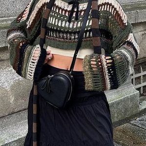 Womens Sweaters SUCHCUTE y2k Stripe Hollow Out Fishnet Smock Crop Tops Women Fairycore Oversize Sweater Grunge Goth Cloth 230904