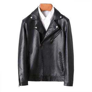 Men's PU leather jacket winter thin simple coat smooth zipper cuffs jacket new process hem outwear