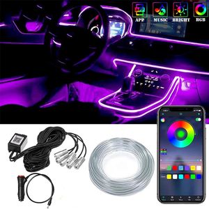 車のインテリアネオンRGB LEDストリップライト4 5 6 in 1 Bluetoothアプリコントロール装飾ライトアンビエント雰囲気ダッシュボードランプ235E