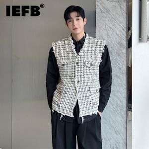 Mäns västar iefb koreansk stil grov tweed västrock trend stickade burrs casual tank tops mode manlig mångsidig elganskläder 9C1935 230904