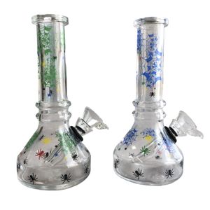 6.3in Glass Beaker Bong Water Pipes med gröna eller blå spindel webbmönster för tobaksrökning Happy Holloween gåva