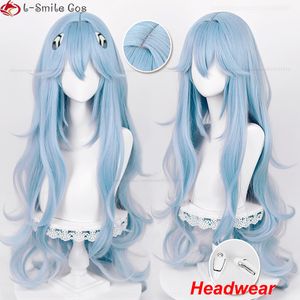 Cosplay Wigs High Quality Anime EVA 100cm Long Ayanami Rei Cosplay Wig Cyan Blue Curly Hair Heat Resistant Halloween Party Wigs Wig Cap 230904