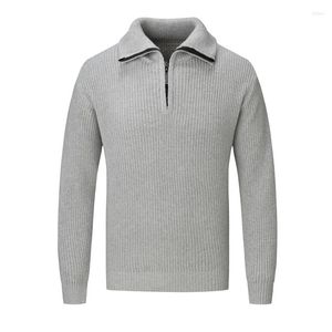 Męskie swetry jesienne zimowi mężczyźni próbka wełna zagęszcza się pullover zamek błyskawiczny sweter modny luźne pulovery koszule polo