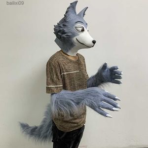 Маски для вечеринок Аниме BEASTARS Legosi Косплей Перчатка Маска Хвост Латекс Взрослый костюм животного Реквизит Волчьи когти T230905