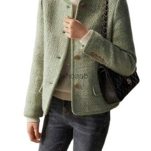 Kvinnors ull blandar kvinnor klassiska grönt vävda tweed handcraft kort faux ulljacka fall 2023 smala utkläder damer ullrock hkd230904