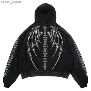 Herren Hoodies Sweatshirts Y2K Hoodie Herren Hip Hop Print Übergroßes Kapuzenpullover 2023 Neue Harajuku Mode Punk Rock Gothic Tops Jacke Streetwear T230905