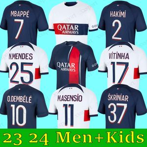 2023 2024 Paris Mbappe 7 Futbol Formaları Hakimi O.Dembele Stadyumu PSGS Maillots De Futbol Gömlek Marquinhos Verratti Icardi Ev Away Hayranları Oyuncu Üniforma Çocuk Kiti Seti